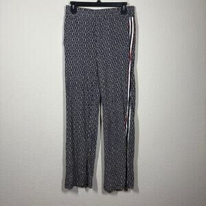 Grey State Womens Large Ulla Printed Pants Tile Print Navy Cotton Linen Elastic
